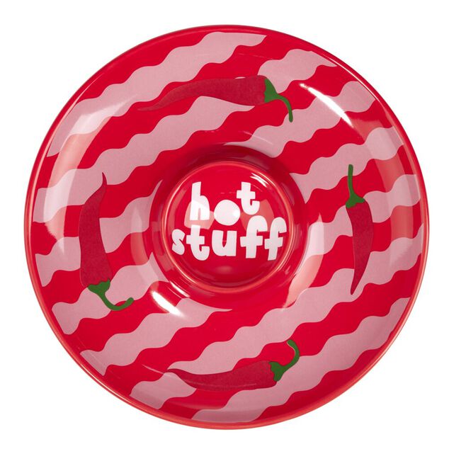 Assiette de pr&eacute;sentation dolomite compartiment sauce motif piment &Oslash;24cm (2 mod&egrave;les)