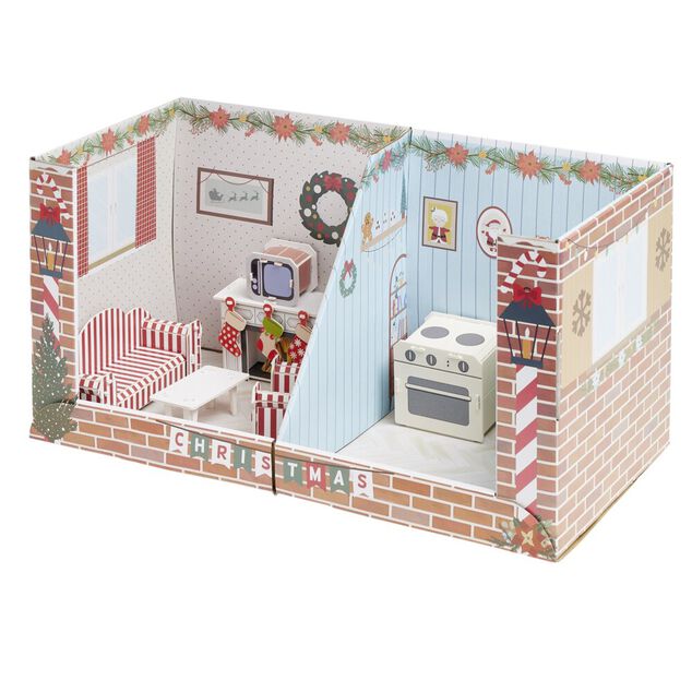 Appartement 2 pi&egrave;ces pour lutin farceur empilable en carton 30x30xH60cm