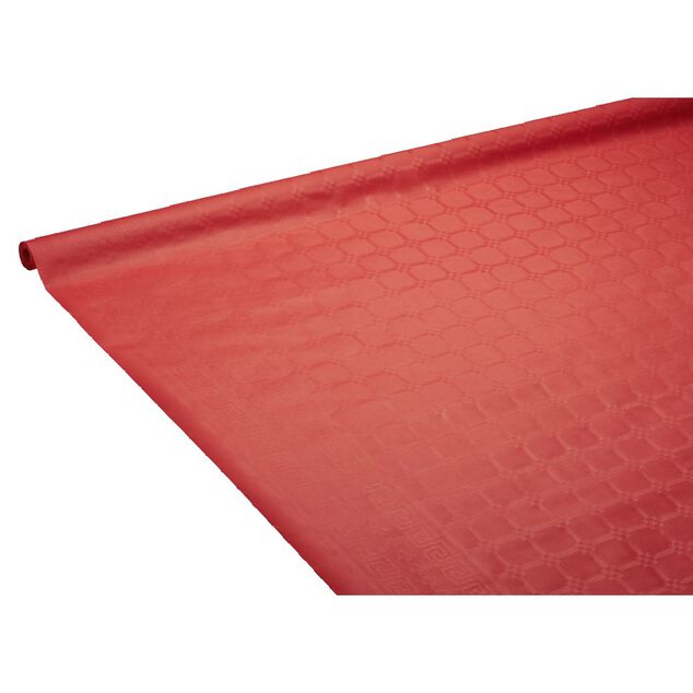Nappe damass&eacute;e rouge en papier 6 m