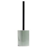 Brosse WC socle rond gr&egrave;s rayure verticale vert et blanc &Oslash;9,2xH36cm