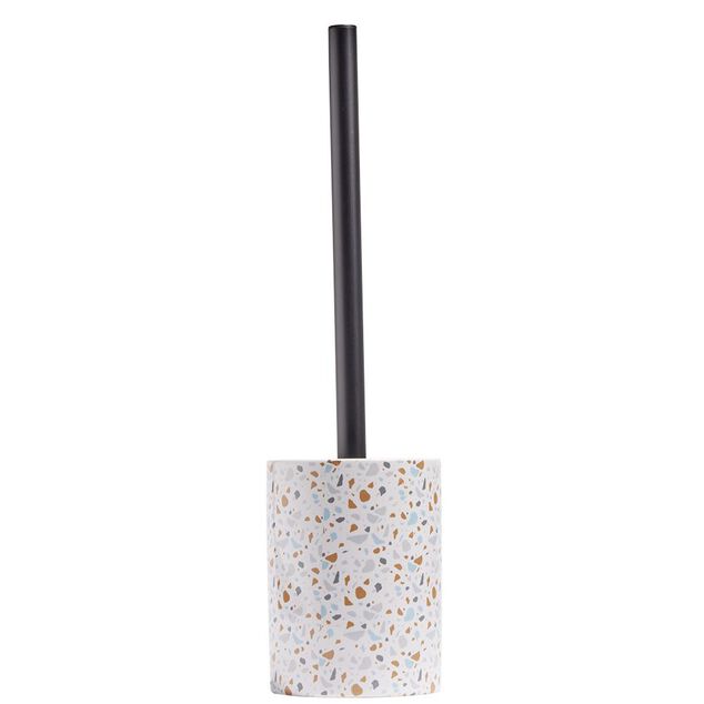 Brosse WC socle rond grès terrazzo blanc bleu marron Ø9,2xH36cm