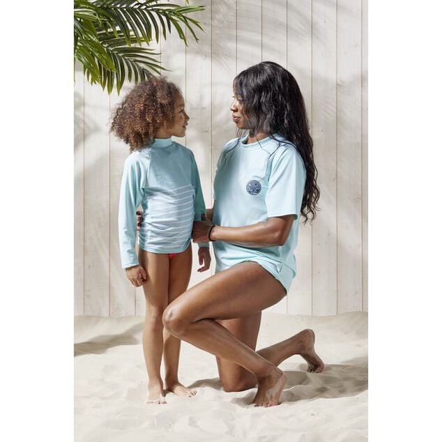 T-shirt manche courte protection UV50 adulte tissu bleu 45x61cm