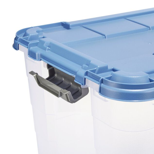 Box de rangement 40L plastique transparent 4 roues couvercle malin bleu 59x39xH27cm
