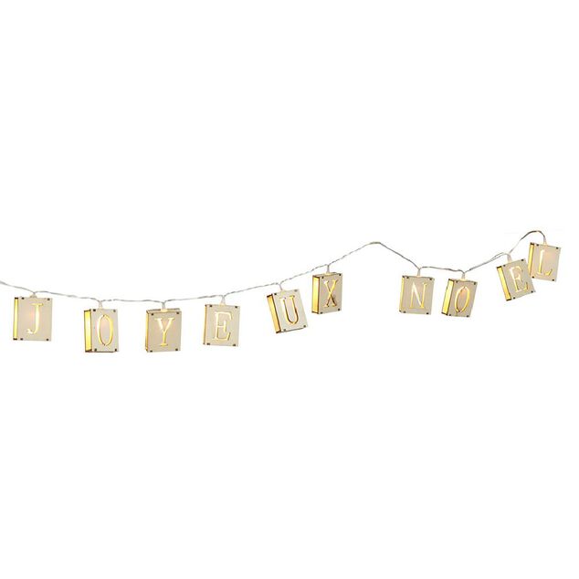 Guirlande &eacute;lectrique en bois Joyeux No&euml;l 10 LED blanc chaud 1m