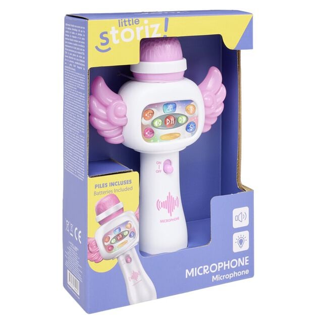 Microphone enfant avec son et lumi&egrave;re plastique L21cm (2 mod&egrave;les bleu ou rose)