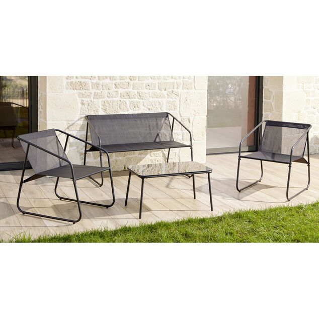 Salon de jardin 4 personnes Mathis textil&egrave;ne gris anthracite