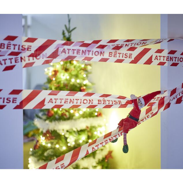 Ruban zone "attention b&eacute;tise" plastique rouge et blanc 5m