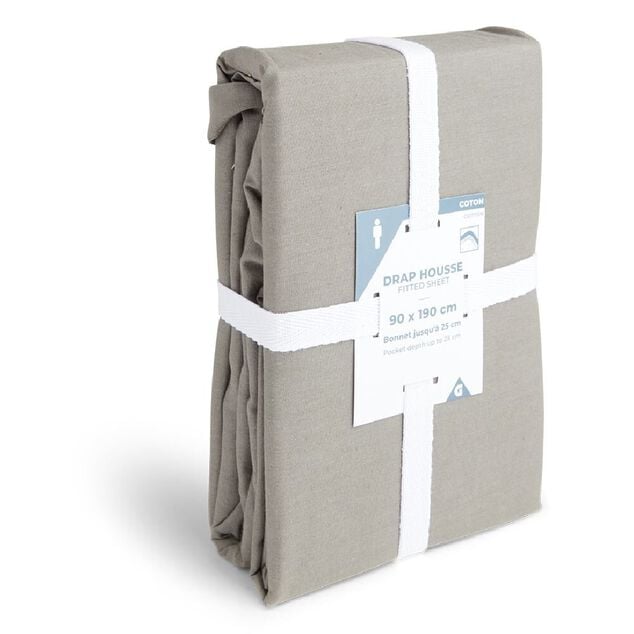 Drap housse 90x190cm 100% coton gris fonc&eacute;