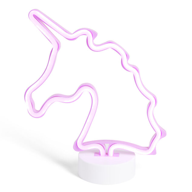 Lampe &agrave; poser d'ambiance n&eacute;on rose forme licorne 20x10xH24,5cm