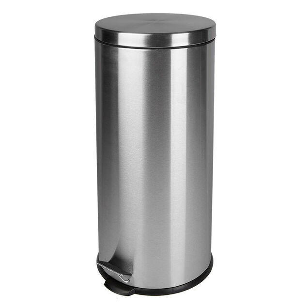 Poubelle grise &agrave; p&eacute;dale ronde 30L