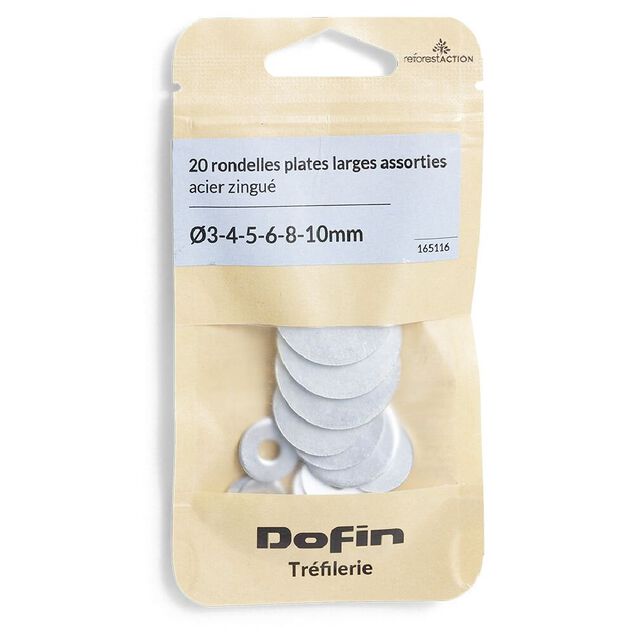 20 rondelles plates larges assorties acier zingu&eacute; - &Oslash;3/4/5/8/10 mm