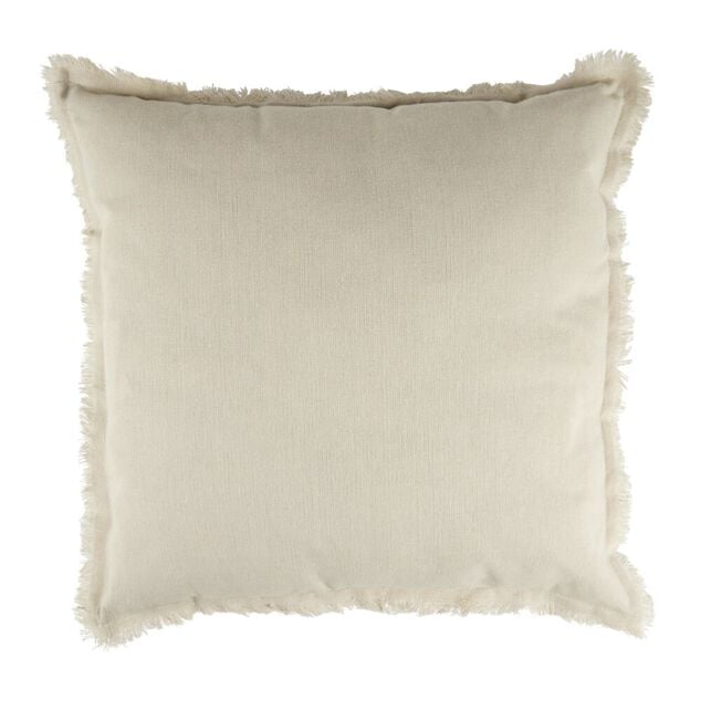 Coussin carr&eacute; lin Indie contour &agrave; franges couleur unie 43x43cm (2 mod&egrave;les)
