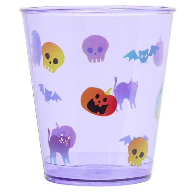 Verre plastique motif Halloween orange et violet &Oslash;7xH13cm x6