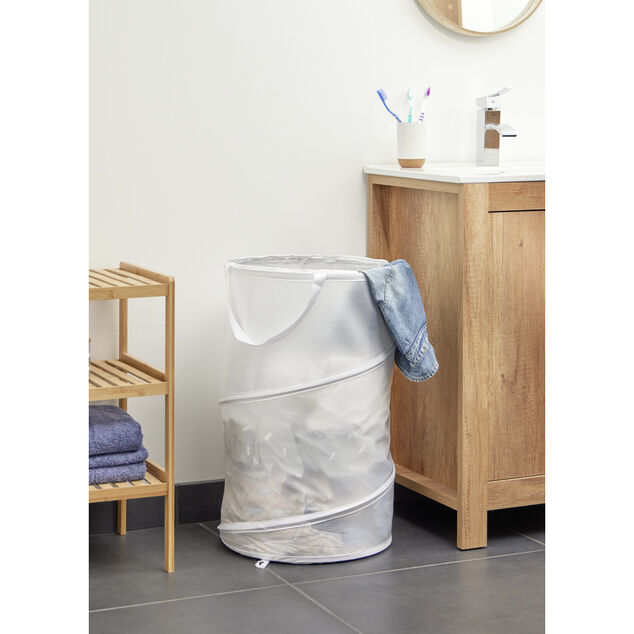 Panier &agrave; linge pliable blanc &Oslash;37xH59cm