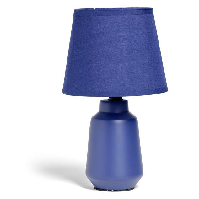 Lampe &agrave; poser en c&eacute;ramique avec abat-jour tissu bleu &Oslash;14,2xH24,5cm