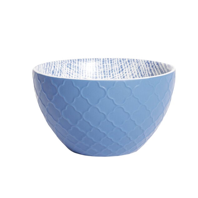 Coupelle porcelaine motif tiss&eacute; blanc et bleu  &Oslash;13xH7,2cm