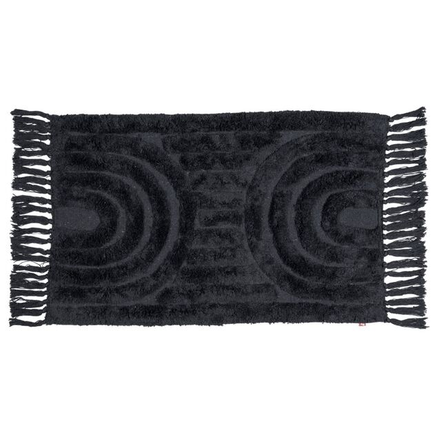 Tapis salle de bain frange coton noir 50x80cm