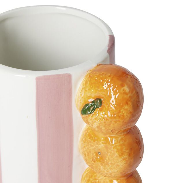 Vase bayad&egrave;re c&eacute;ramique rayures color&eacute;es anse fruits &Oslash;10xH20cm