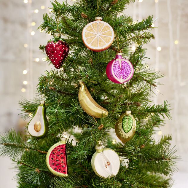Boule de No&euml;l en verre forme fruit H8,3cm (10 mod&egrave;les)