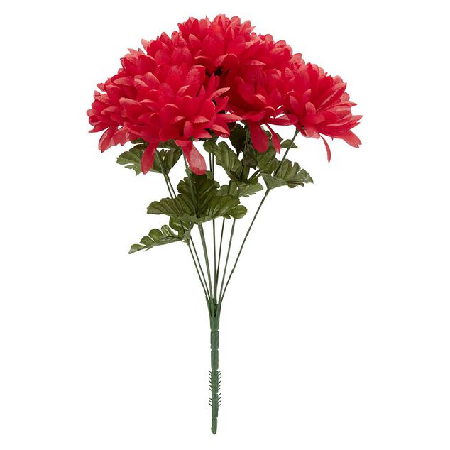 Piquet chrysanthème H44 cm rouge - Fleur artificielle 9 têtes