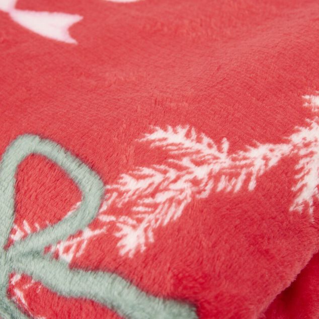 Plaid No&euml;l imprim&eacute; guirlande No&euml;l polyester L160X130 cm rouge