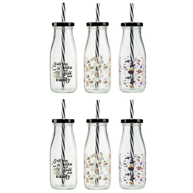 Gobelet paille Halloween 31cl verre motif phosphorescent (3 mod&egrave;les)