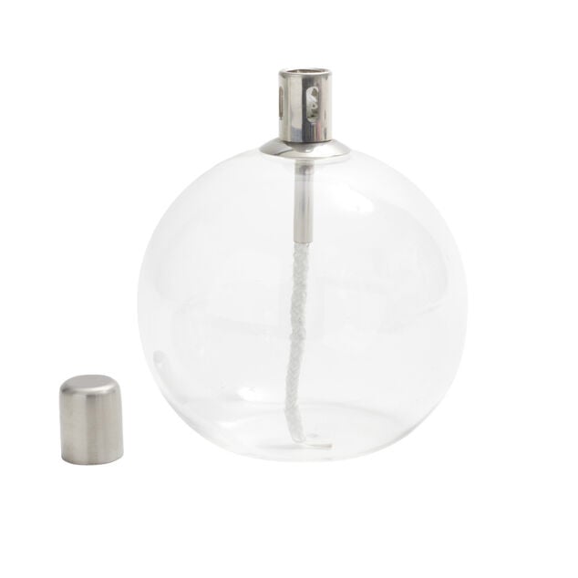 Lampe &agrave; huile ronde en verre et m&egrave;che coton H13cm
