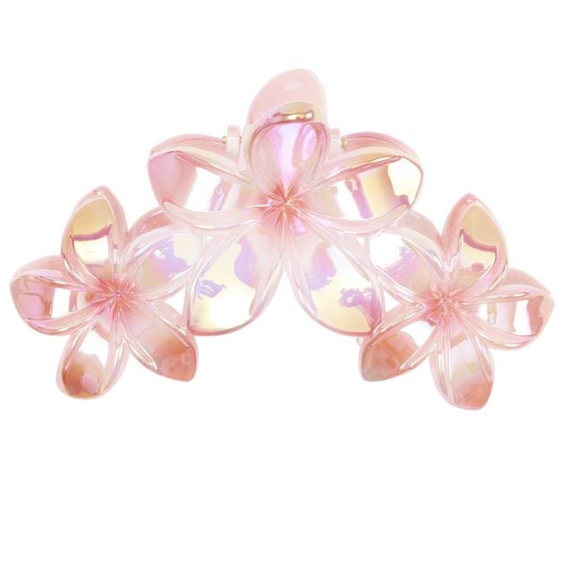 Pince cheveux fleur de tiar&eacute; plastique rose L16cm