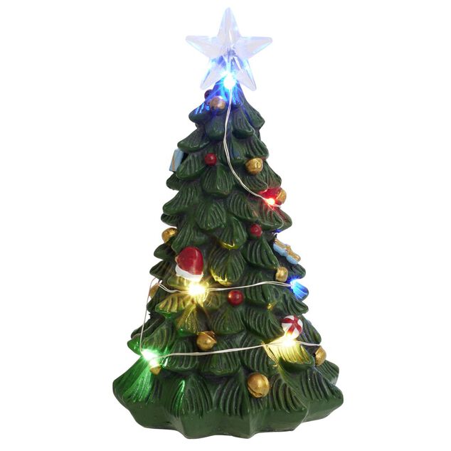 Sapin de No&euml;l d&eacute;coratif lumineux en polyr&eacute;sine &Oslash;8xH13cm