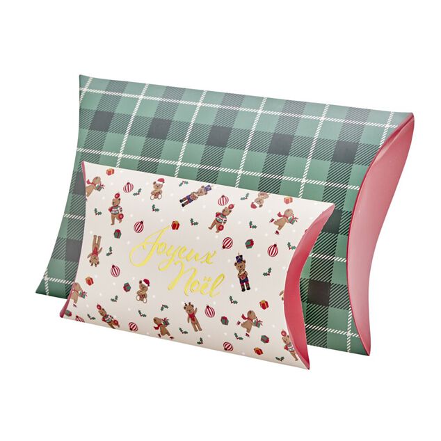 Bo&icirc;te cadeau berlingot x2 fantasia Joyeux No&euml;l 12,5x21cm et tartan 18,5x29cm