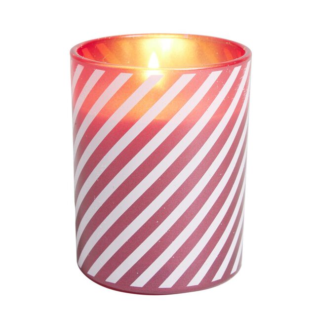 Bougie de No&euml;l dans verre rouge et blanc senteur pomme cannelle 40H - &Oslash;8xH10cm