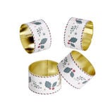 Rond de serviette en zinc motif houx &Oslash;5cm 4 pi&egrave;ces