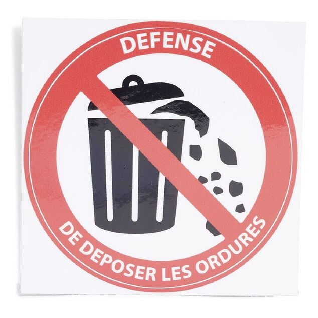 Signal&eacute;tique adh&eacute;sive "D&eacute;fense de d&eacute;poser les ordures" - 8x8 cm