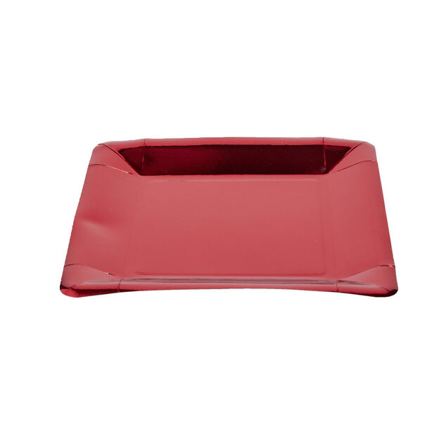 Plateau de pr&eacute;sentation carr&eacute; x4 en carton m&eacute;tallis&eacute; rouge 23x23cm