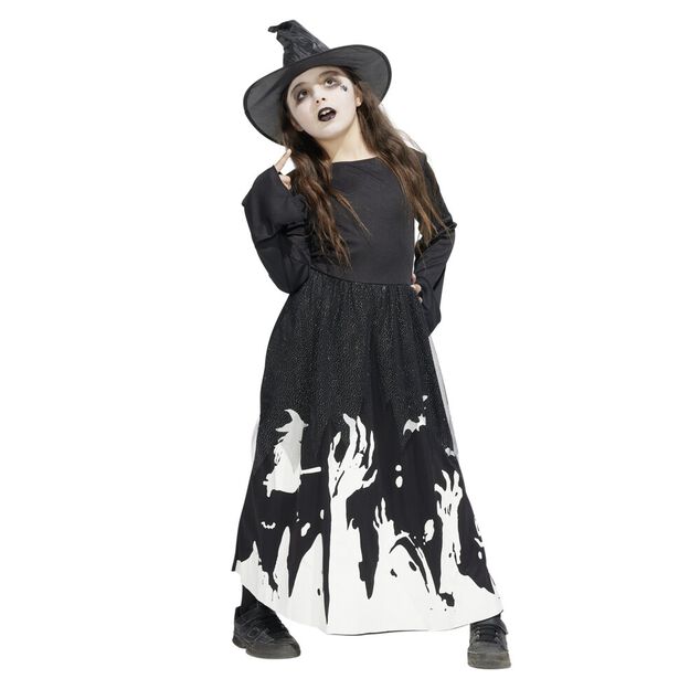 D&eacute;guisement Halloween enfant phosphorescent sorci&egrave;re robe 7/10ans