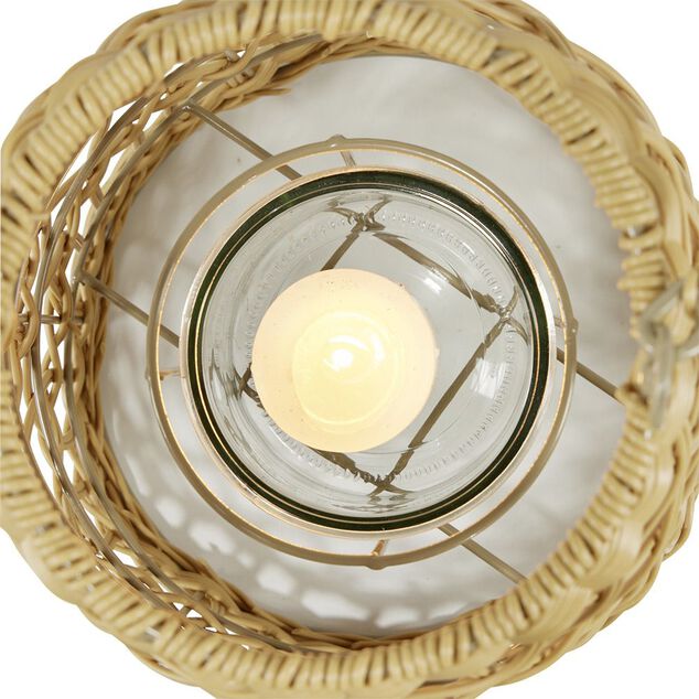 Lanterne tress&eacute;e marron naturel H31 cm