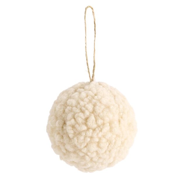 Boule de No&euml;l laine boucl&eacute;e &agrave; suspendre (4 mod&egrave;les)