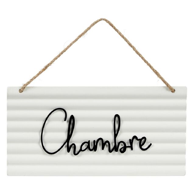 Pancarte d&eacute;corative pi&egrave;ces de la maison en m&eacute;tal blanc