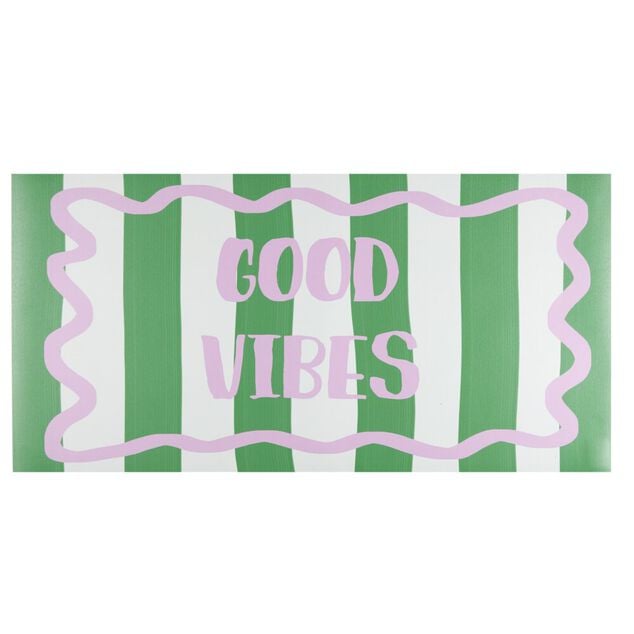 Tapis vinyle rectangulaire Good Vibes rayures vert et rose 50x100cm