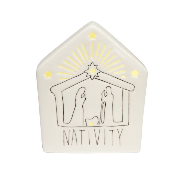 Maison nativit&eacute; lumineuse en c&eacute;ramique H17cm