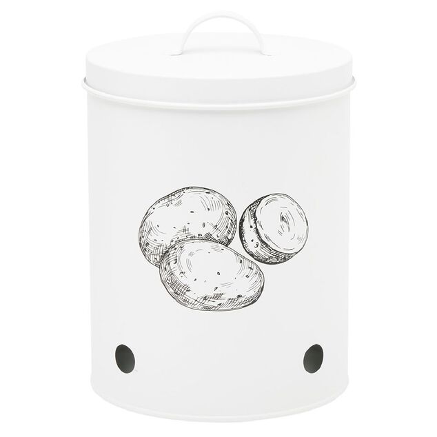 Bo&icirc;te de conservation pour pommes de terre en m&eacute;tal blanc