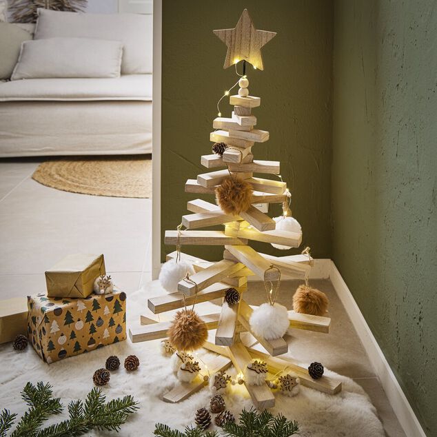 Sapin de Noël en bois amovible gris 48xH71cm