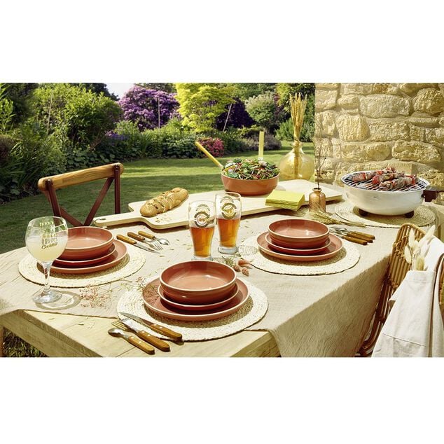 Assiette &agrave; dessert fa&iuml;ence Terracotta bord liser&eacute; cr&egrave;me &Oslash;20cm