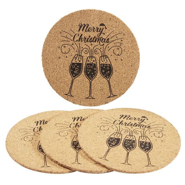 Dessous de verre li&egrave;ge design No&euml;l inscription Merry Christmas x4