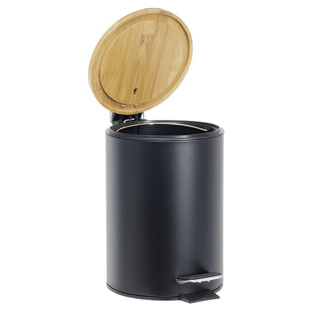 Poubelle salle de bain m&eacute;tal et bambou 3L noir