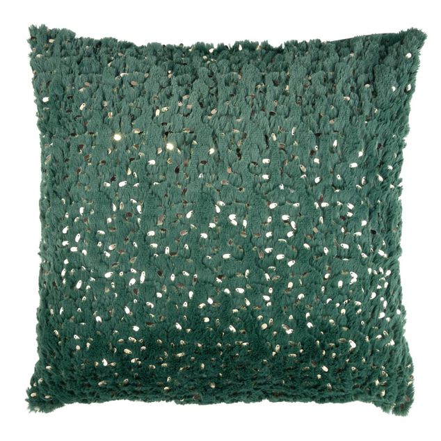 Coussin carr&eacute; tissu pilou sequins polyester L43X43XH10 cm (2 mod&egrave;les rouge ou vert)
