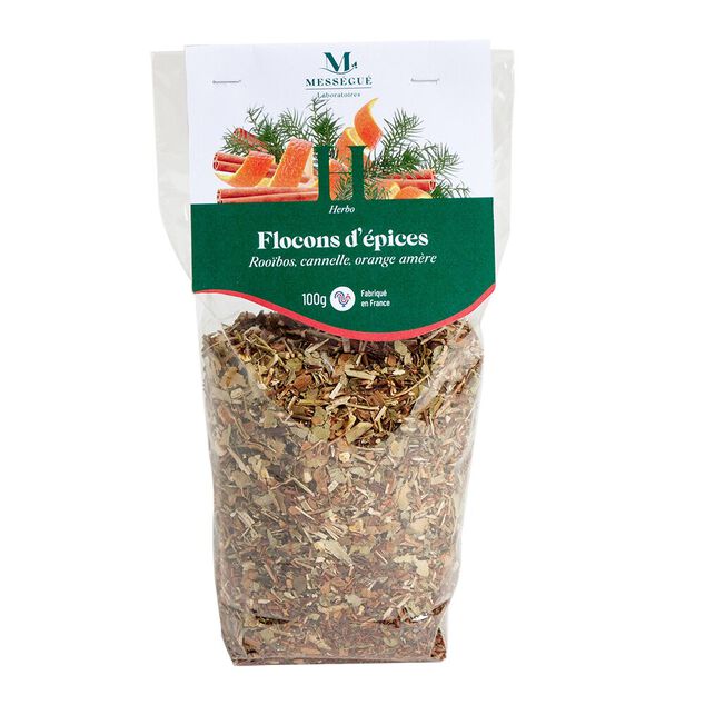 Infusion Roo&iuml;bos flocons d'&eacute;pices Mess&eacute;gu&eacute; orange cannelle sachet vrac 100gr