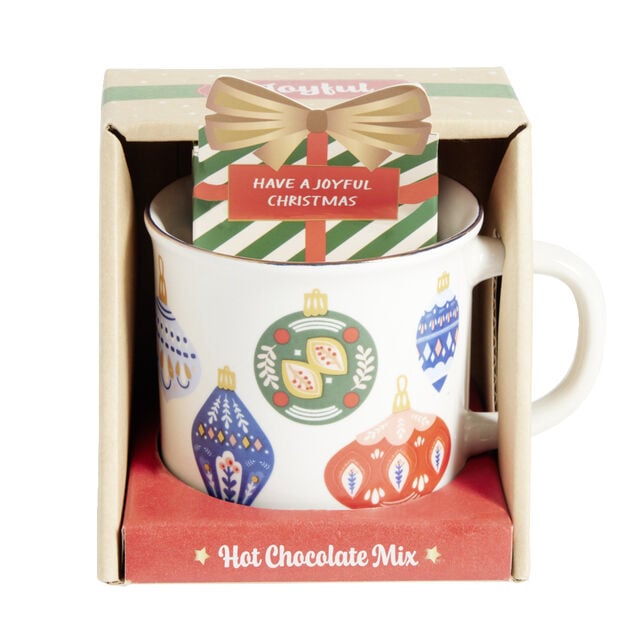 Ensemble mug No&euml;l avec sachet de chocolat chaud