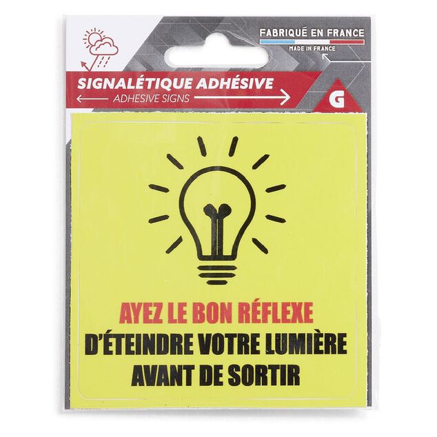 Signal&eacute;tique adh&eacute;sive "Bon r&eacute;flexe lumi&egrave;re" - 8x8 cm