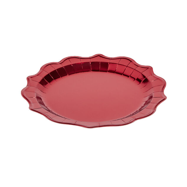 Plateau de pr&eacute;sentation rond x4 en carton m&eacute;tallis&eacute; rouge &Oslash;26cm